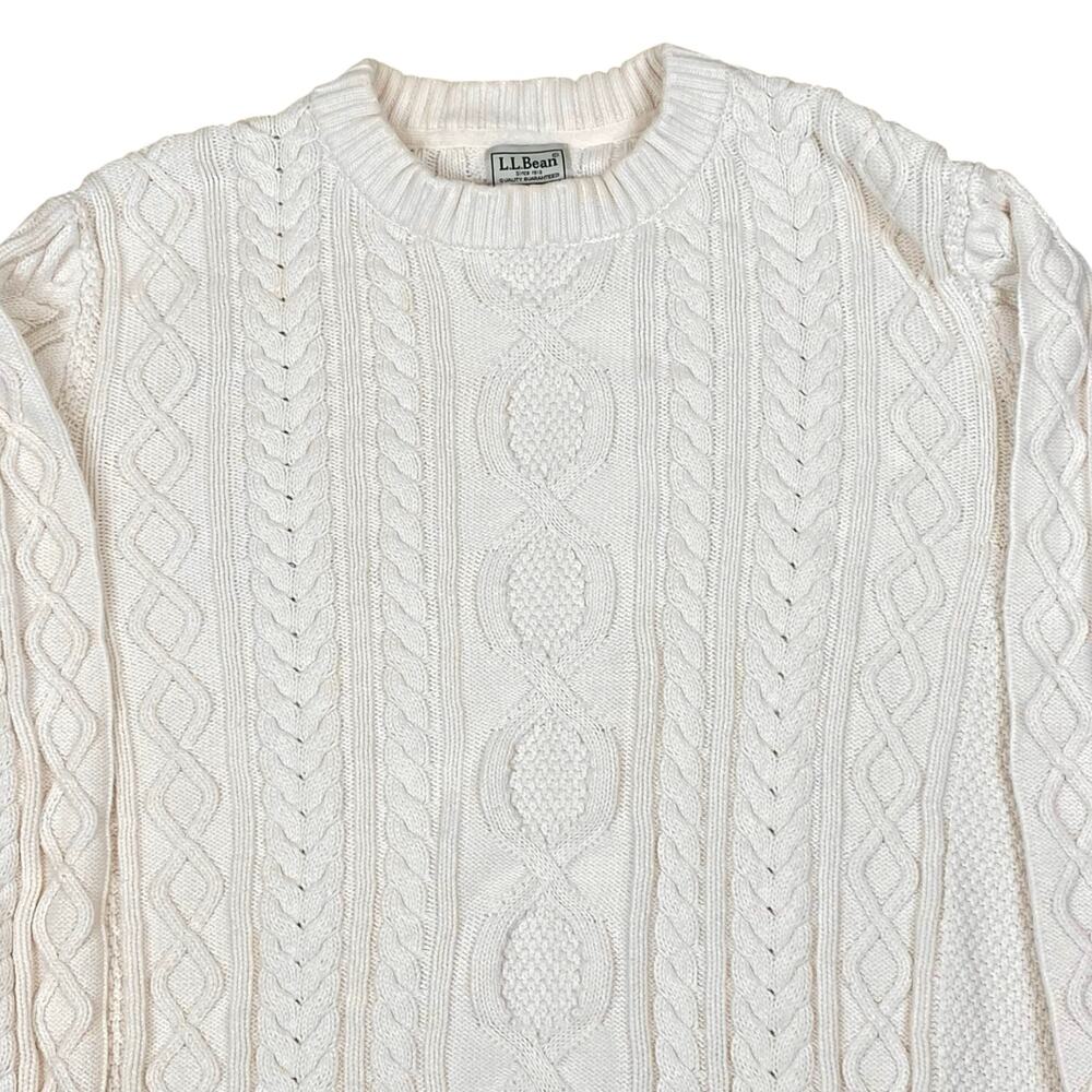 L.L. Bean 100% Organic Cotton Cable Knit Sweater Size XL/XXL Cream Fisherman